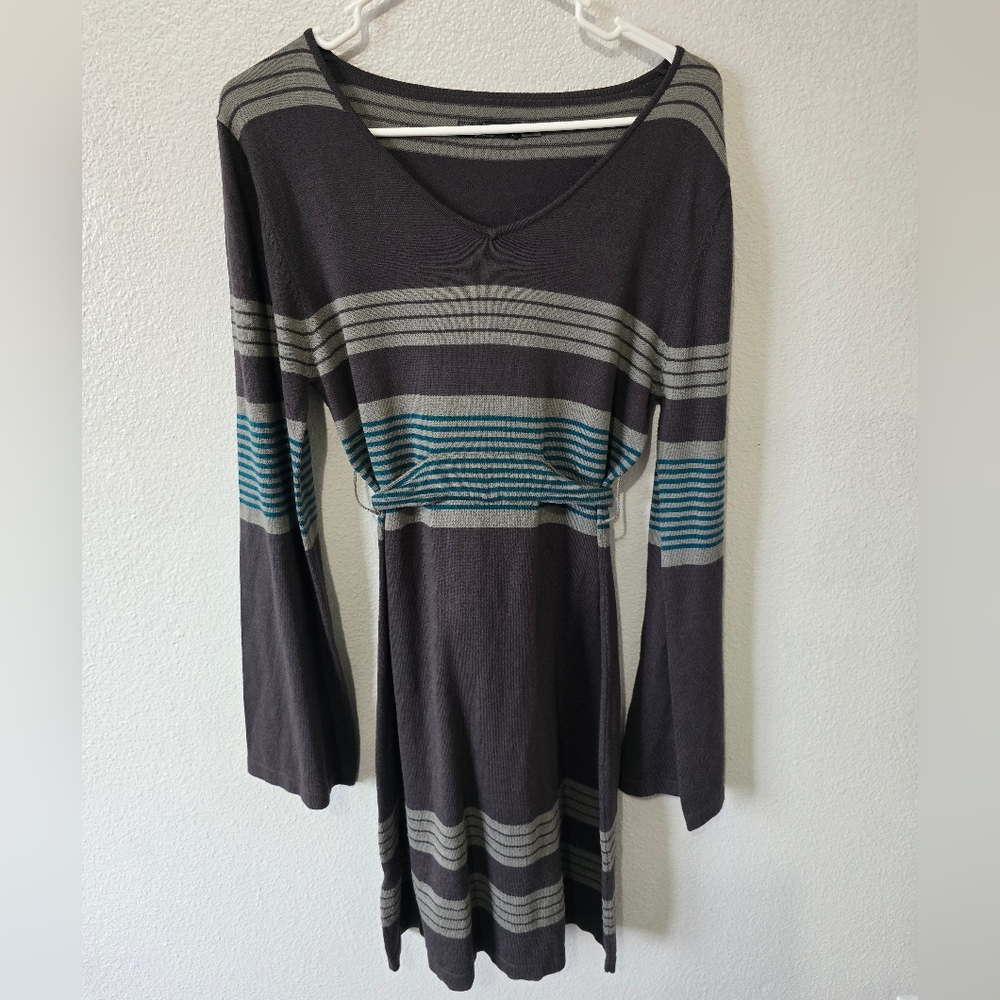 Prana Sydney Striped Bell Sleeves Sweater Dress Large